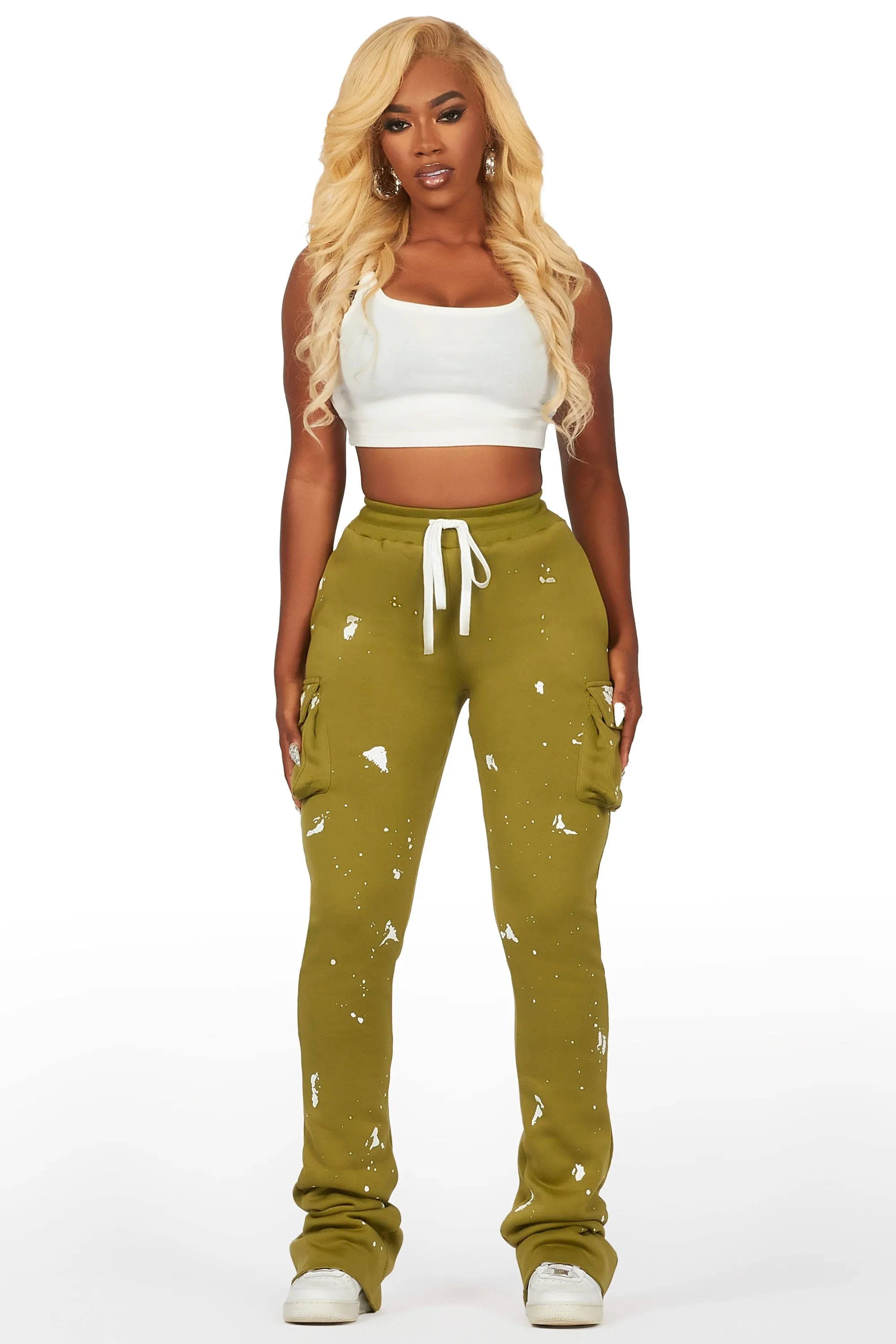 Antonia Olive Cargo Stacked Track Pant