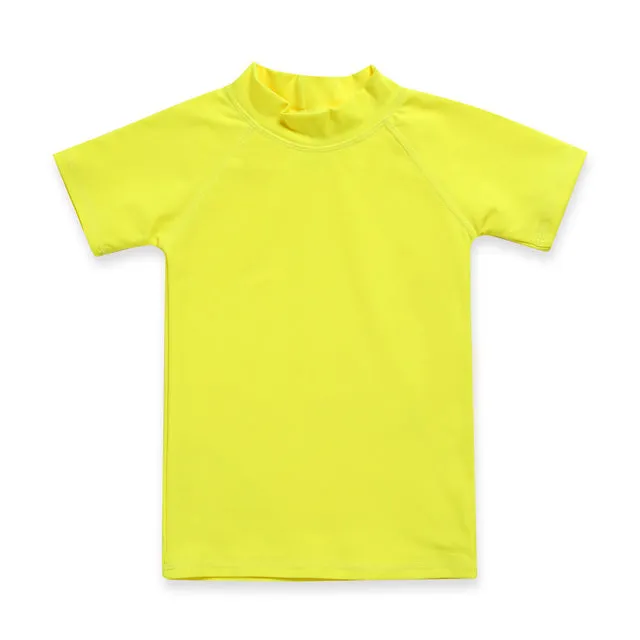 Diving Neon Yellow Short Sleeve Swimsuit Top