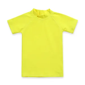 Diving Neon Yellow Short Sleeve Swimsuit Top