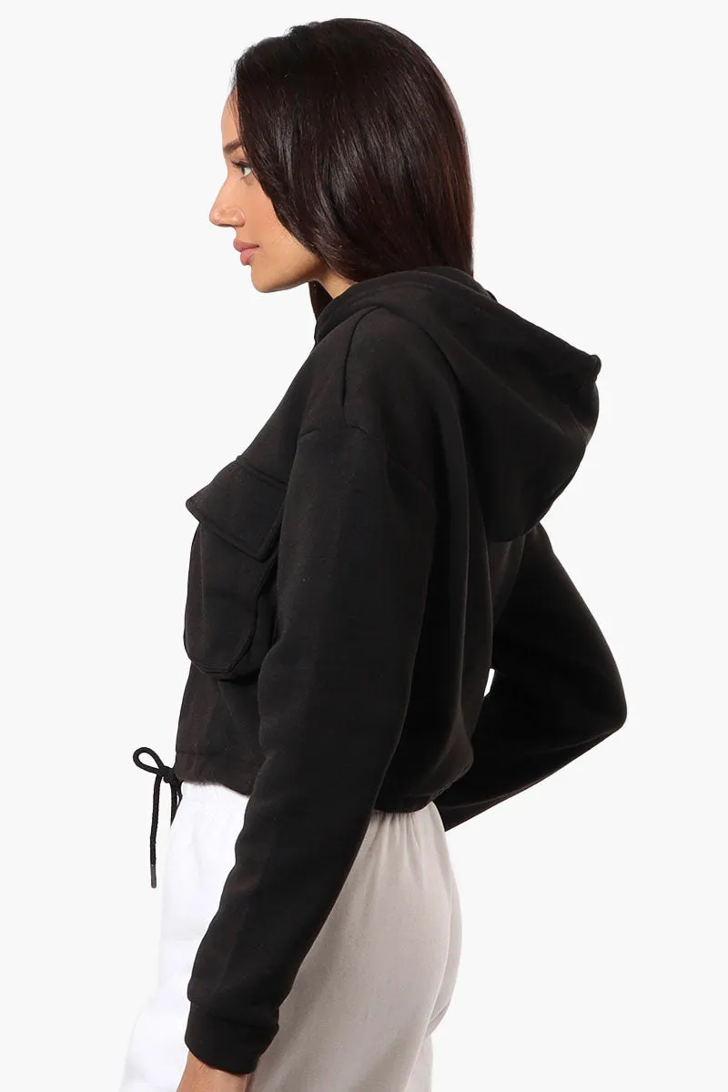 Fahrenheit Cropped Front Flap Pocket Hoodie - Black