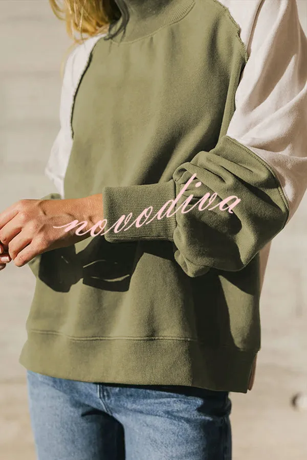 Fashionable Contrast Color Stitching Long Sleeve Loose Sweatshirt