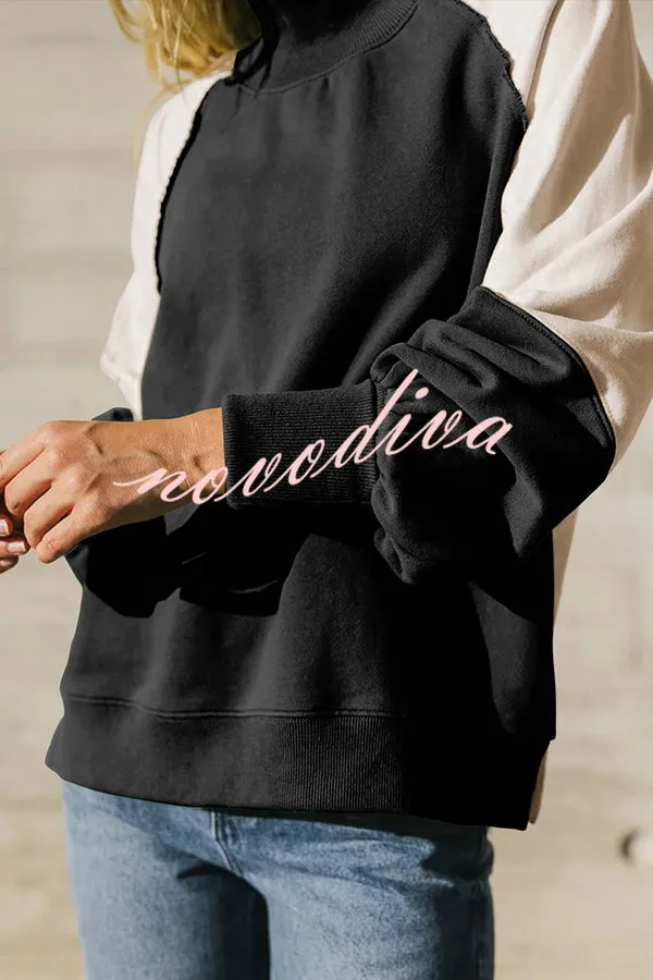 Fashionable Contrast Color Stitching Long Sleeve Loose Sweatshirt