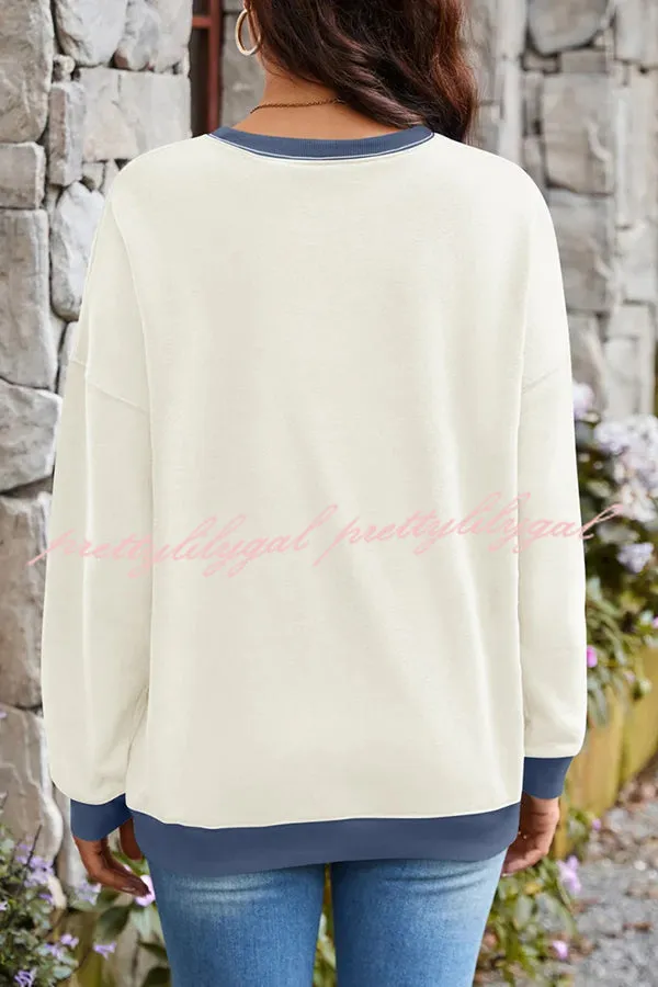 Fashionable Contrasting Color Loose Long-sleeved Casual Sweatshirt