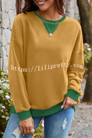 Fashionable Contrasting Color Loose Long-sleeved Casual Sweatshirt