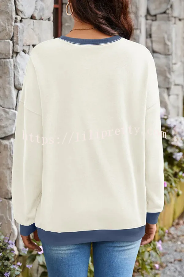 Fashionable Contrasting Color Loose Long-sleeved Casual Sweatshirt