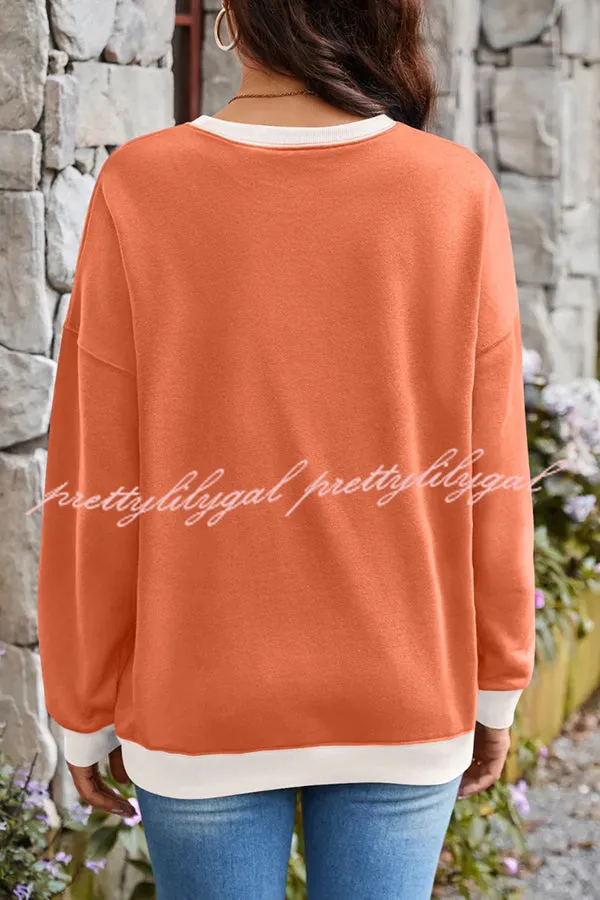 Fashionable Contrasting Color Loose Long-sleeved Casual Sweatshirt