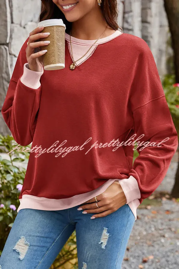 Fashionable Contrasting Color Loose Long-sleeved Casual Sweatshirt