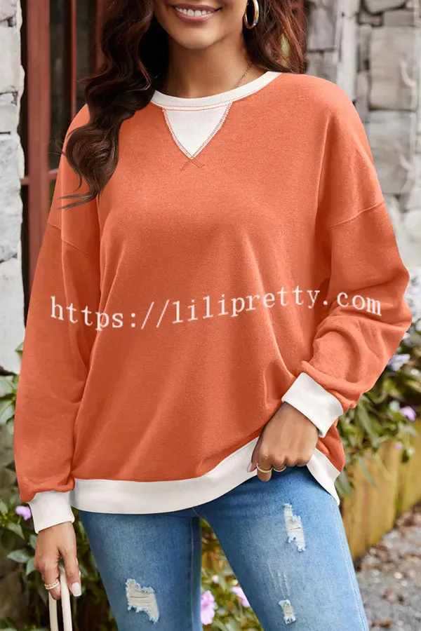 Fashionable Contrasting Color Loose Long-sleeved Casual Sweatshirt