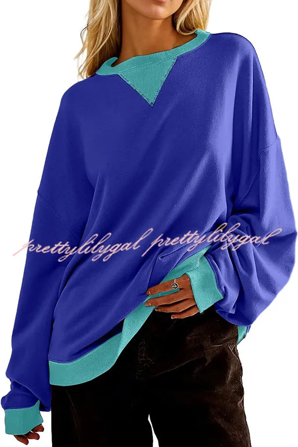 Fashionable Contrasting Color Loose Long-sleeved Casual Sweatshirt