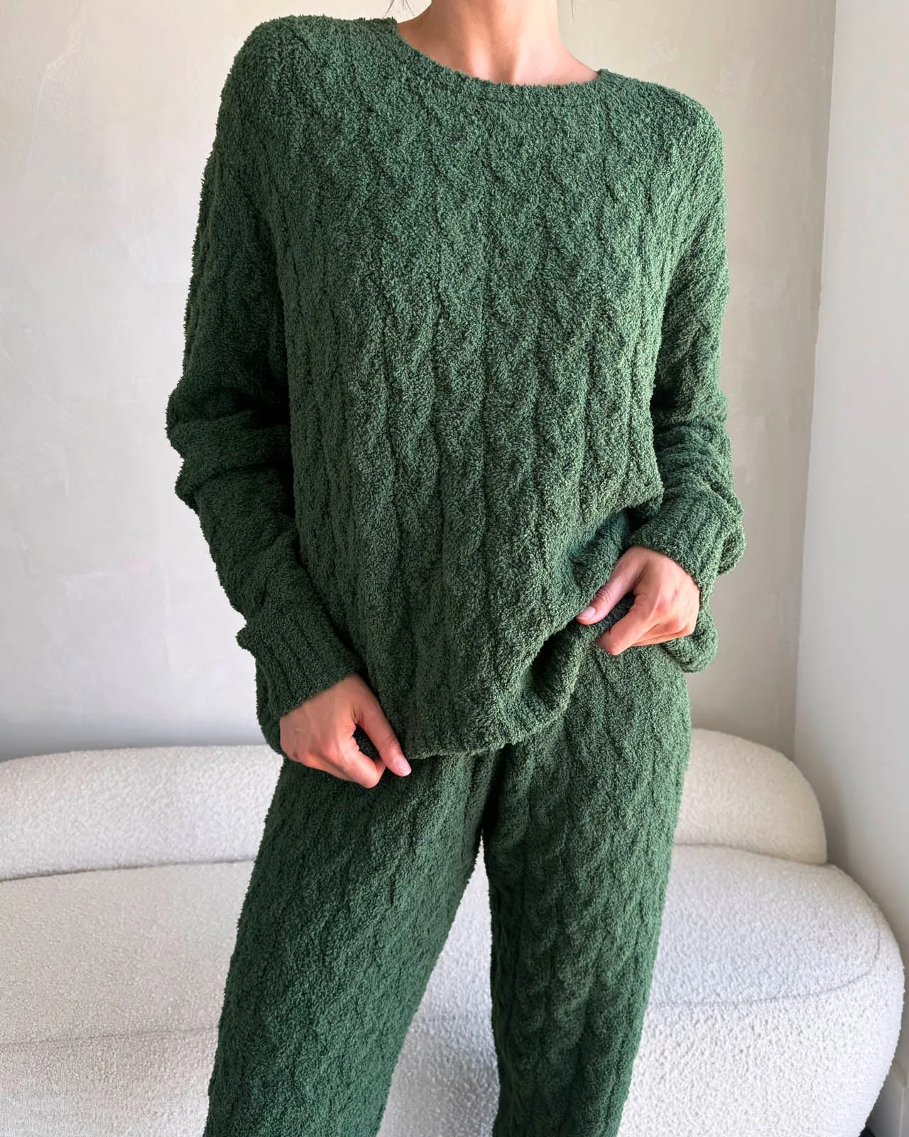 Forest Fuzzy Cable Knit Sweater PJ Set