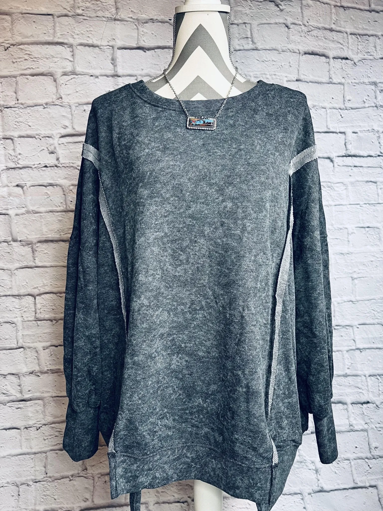 Gray Expose Seamed Acid Washed Sweatshirt