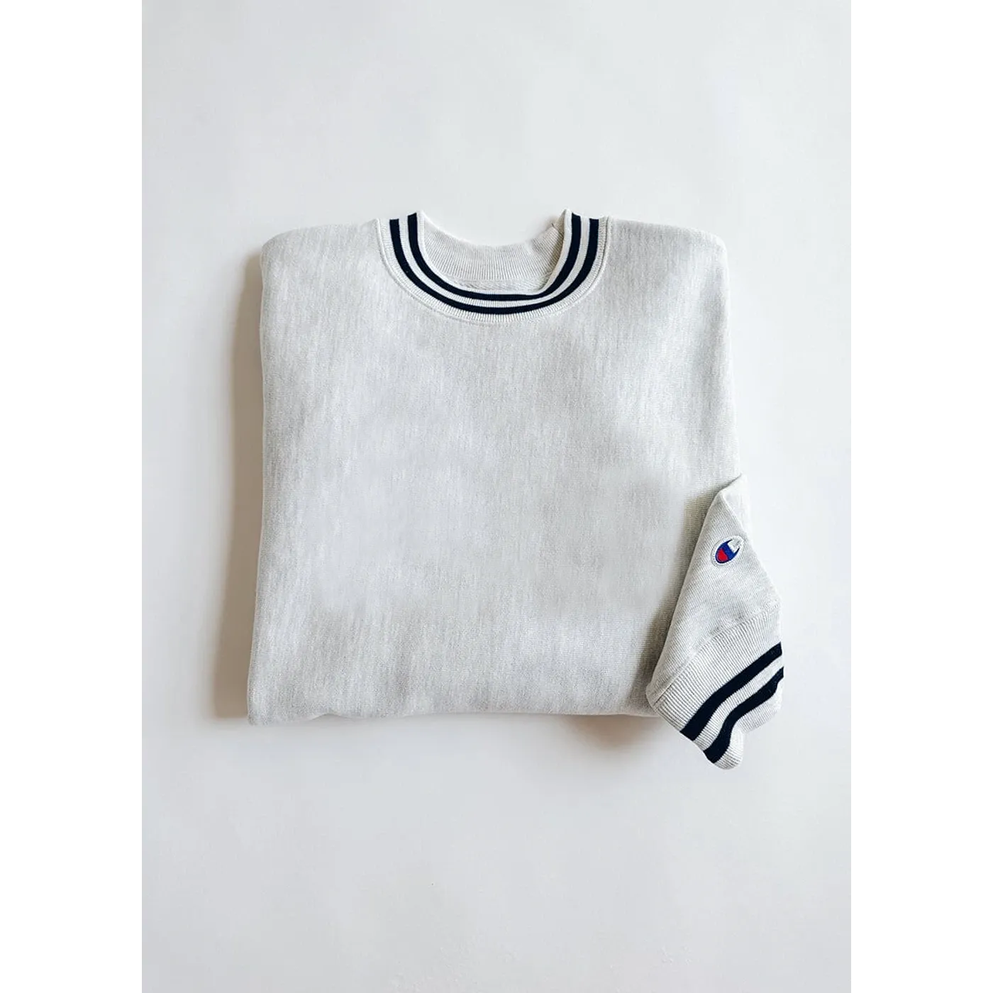 Grey Reverse Weave Navy Stripe Sweatshirt