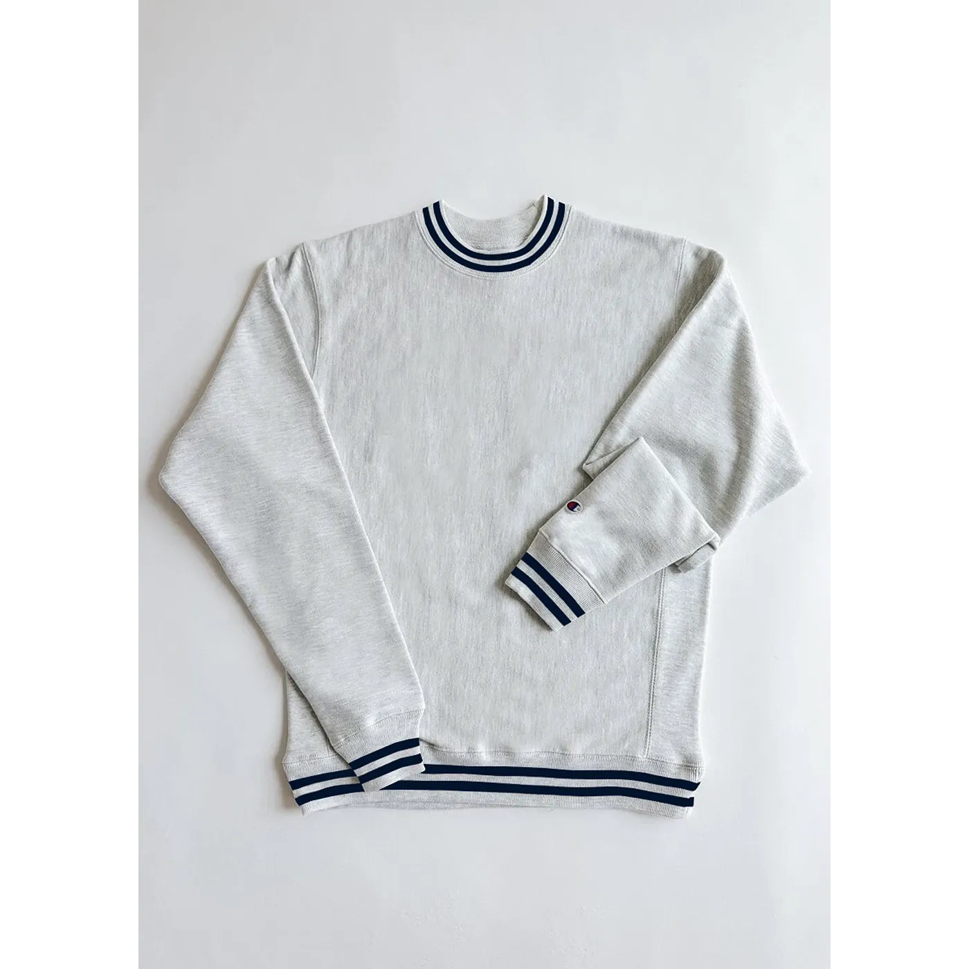 Grey Reverse Weave Navy Stripe Sweatshirt