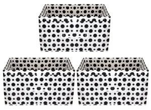 Heart Home Dot Printed Printed Multipurposes Rectangular Flodable Storage Box, Drawer Storage and Cloth Organizer- Pack of 3 (Black & White)-HS43HEARTH26345