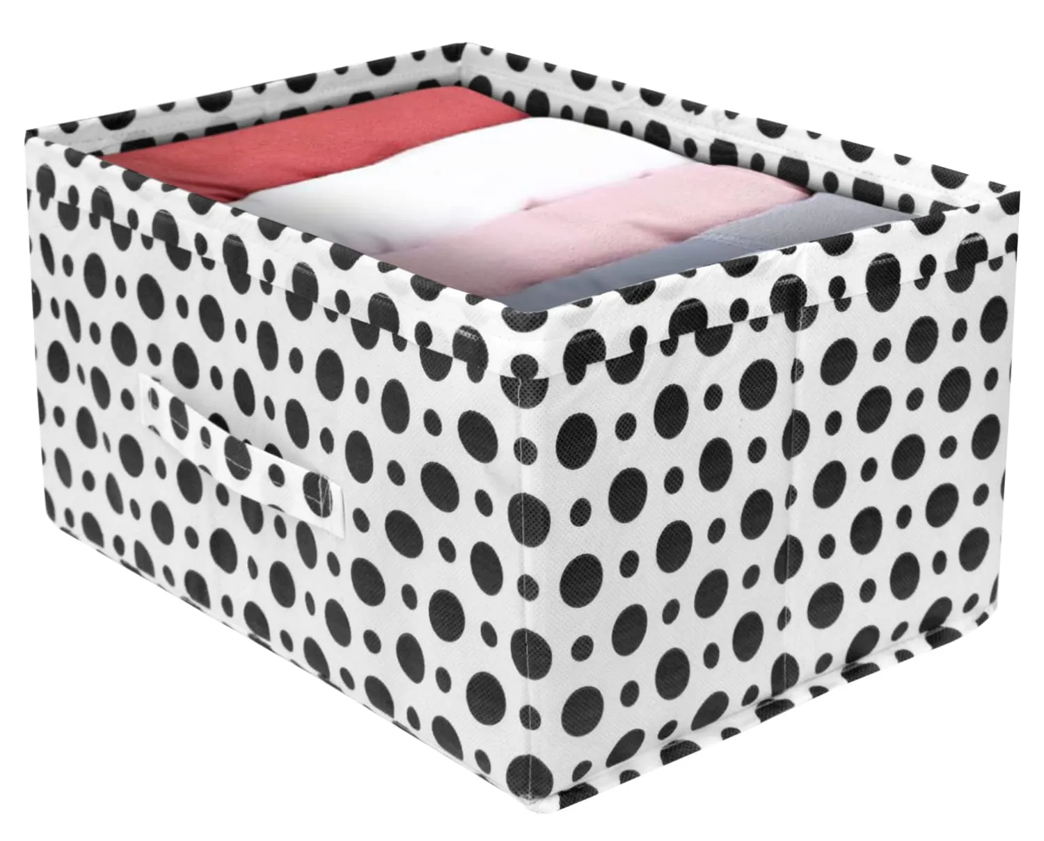 Heart Home Dot Printed Printed Multipurposes Rectangular Flodable Storage Box, Drawer Storage and Cloth Organizer- Pack of 3 (Black & White)-HS43HEARTH26345