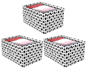 Heart Home Dot Printed Printed Non-Woven Rectangular Flodable Cloth Storage Box/Drawer- Pack of 3 (Black & White)-HS43HEARTH26344