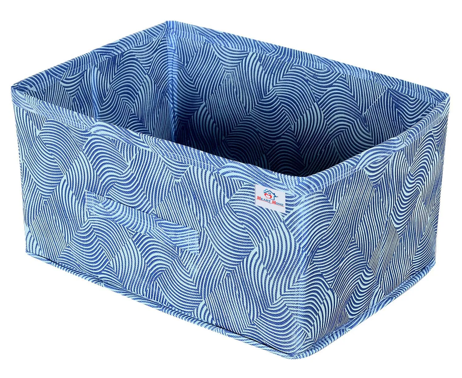 Heart Home Lahariya Printed Non-Woven Rectangular Flodable Cloth Storage Box/Drawer (Blue)-HS43HEARTH26310