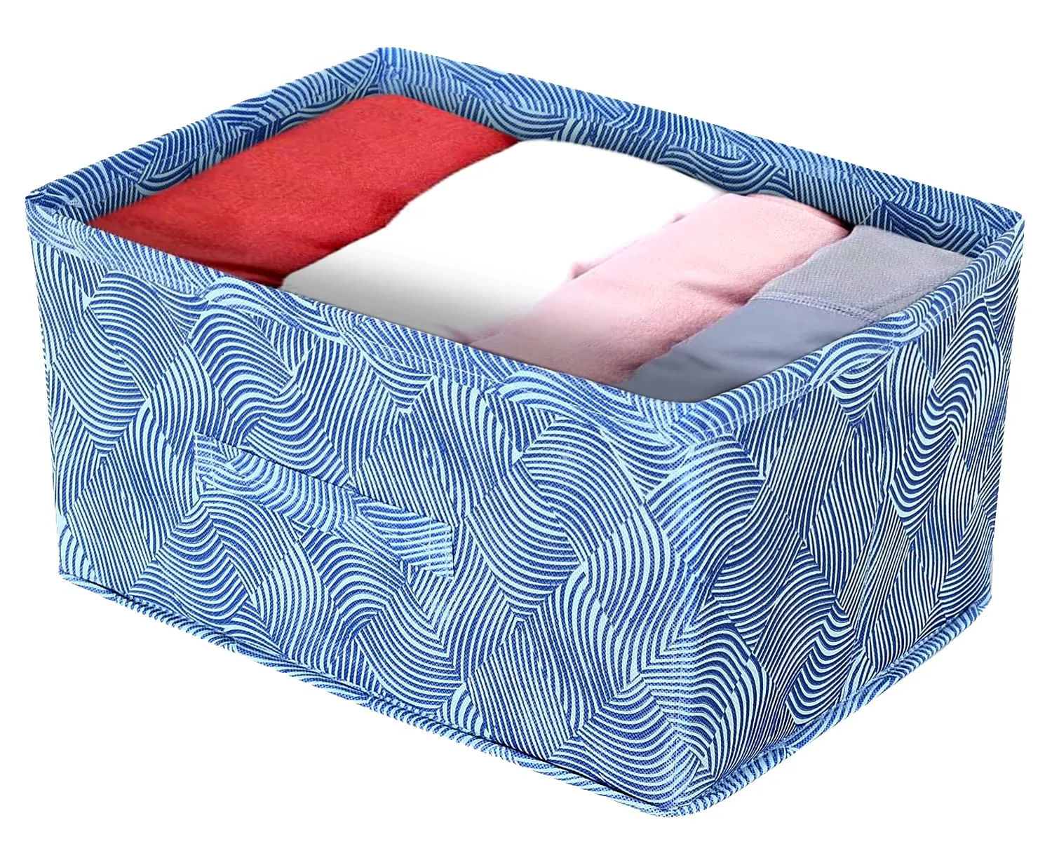 Heart Home Lahariya Printed Non-Woven Rectangular Flodable Cloth Storage Box/Drawer- Pack of 3 (Blue)-HS43HEARTH26314