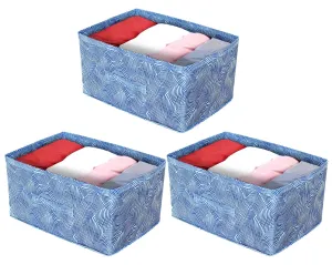 Heart Home Lahariya Printed Non-Woven Rectangular Flodable Cloth Storage Box/Drawer- Pack of 3 (Blue)-HS43HEARTH26314