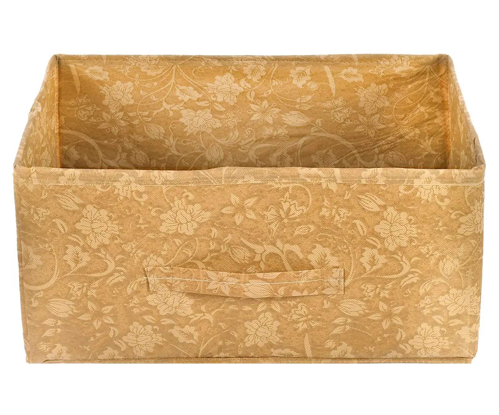 Heart Home Metallic Flower Printed Multipurposes Rectangular Flodable Storage Box, Drawer Storage and Cloth Organizer- Pack of 3 (Brown)-HS43HEARTH26325