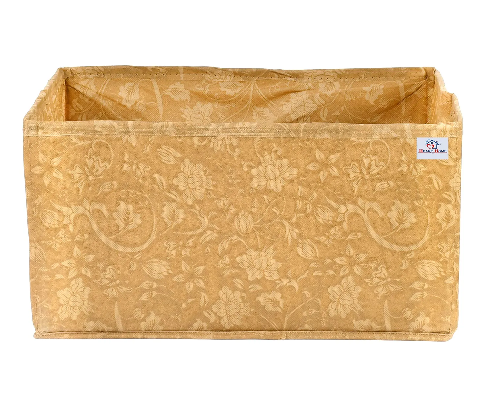 Heart Home Metallic Flower Printed Multipurposes Rectangular Flodable Storage Box, Drawer Storage and Cloth Organizer- Pack of 3 (Brown)-HS43HEARTH26325