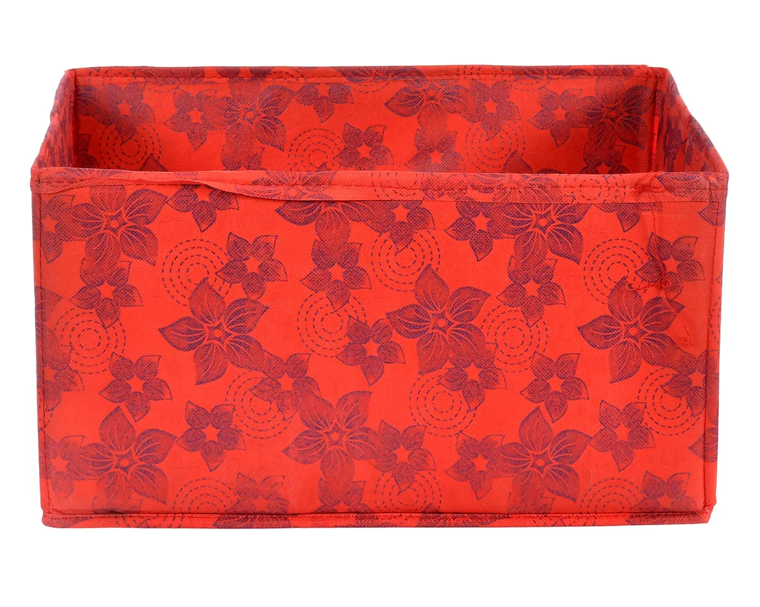 Heart Home Metallic Flower Printed Multipurposes Rectangular Flodable Storage Box, Drawer Storage and Cloth Organizer- Pack of 4 (Red)-HS43HEARTH26337