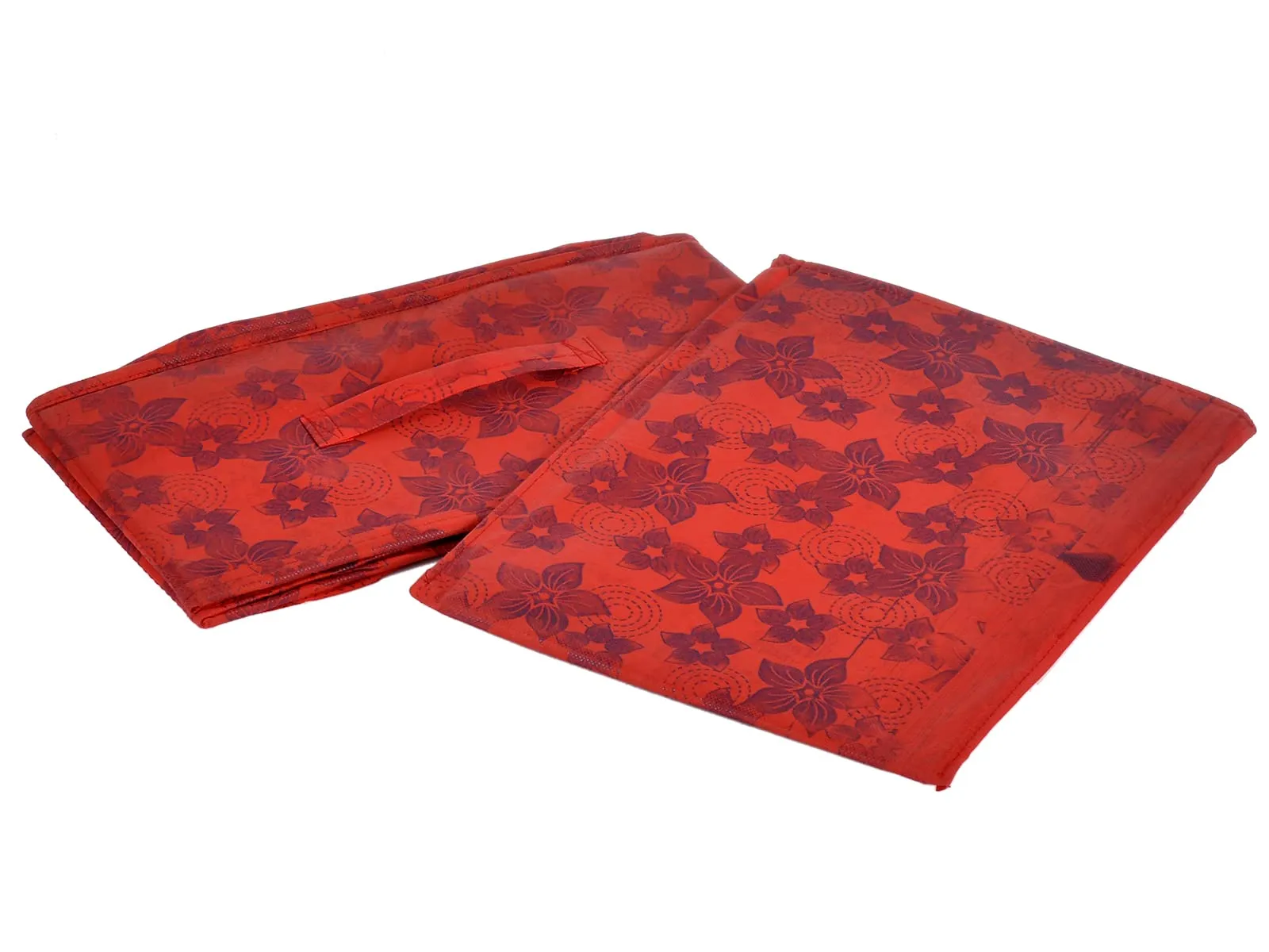 Heart Home Metallic Flower Printed Multipurposes Rectangular Flodable Storage Box, Drawer Storage and Cloth Organizer- Pack of 4 (Red)-HS43HEARTH26337