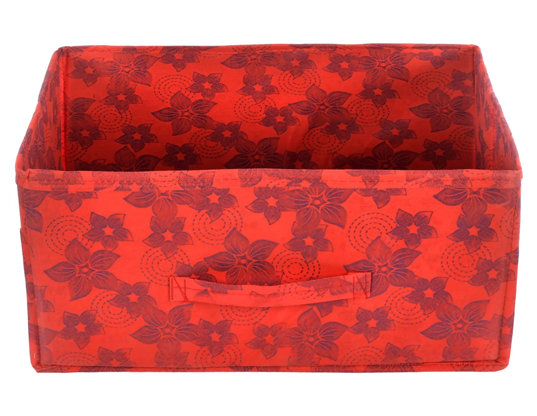 Heart Home Metallic Flower Printed Multipurposes Rectangular Flodable Storage Box, Drawer Storage and Cloth Organizer- Pack of 4 (Red)-HS43HEARTH26337