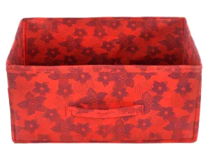 Heart Home Metallic Flower Printed Multipurposes Rectangular Flodable Storage Box, Drawer Storage and Cloth Organizer (Red)-HS43HEARTH26331