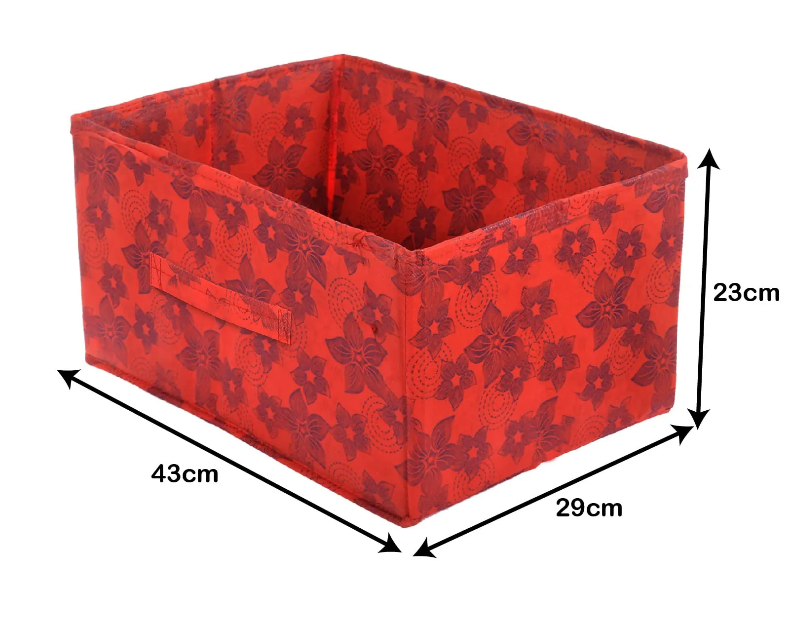 Heart Home Metallic Flower Printed Non-Woven Rectangular Flodable Cloth Storage Box/Drawer- Pack of 4 (Red)-HS43HEARTH26336