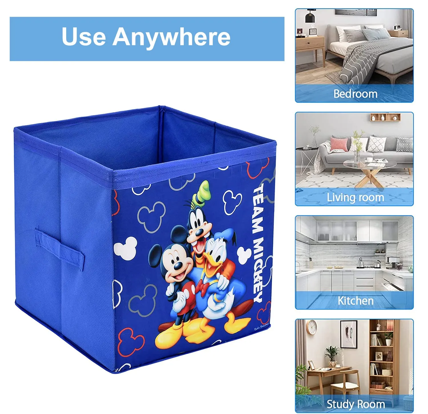 Heart Home Non-Woven Mickey & Friend Print Flodable Storage Box/Wardrobe Organizer For Home Decor (Blue) 54HH4248.