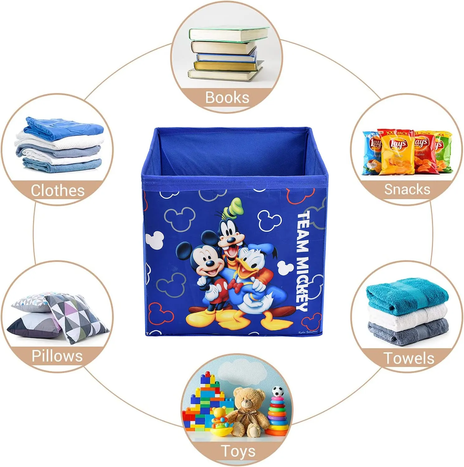 Heart Home Non-Woven Mickey & Friend Print Flodable Storage Box/Wardrobe Organizer For Home Decor (Blue) 54HH4248.