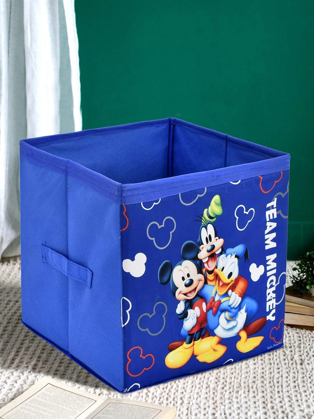 Heart Home Non-Woven Mickey & Friend Print Flodable Storage Box/Wardrobe Organizer For Home Decor (Blue) 54HH4248.