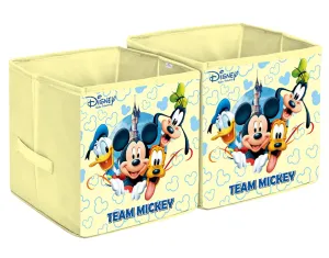 Heart Home Non-Woven Mickey & Friend Print Flodable Storage Box/Wardrobe Organizer For Home Decor, Pack of 2 (Cream) 54HH4247.