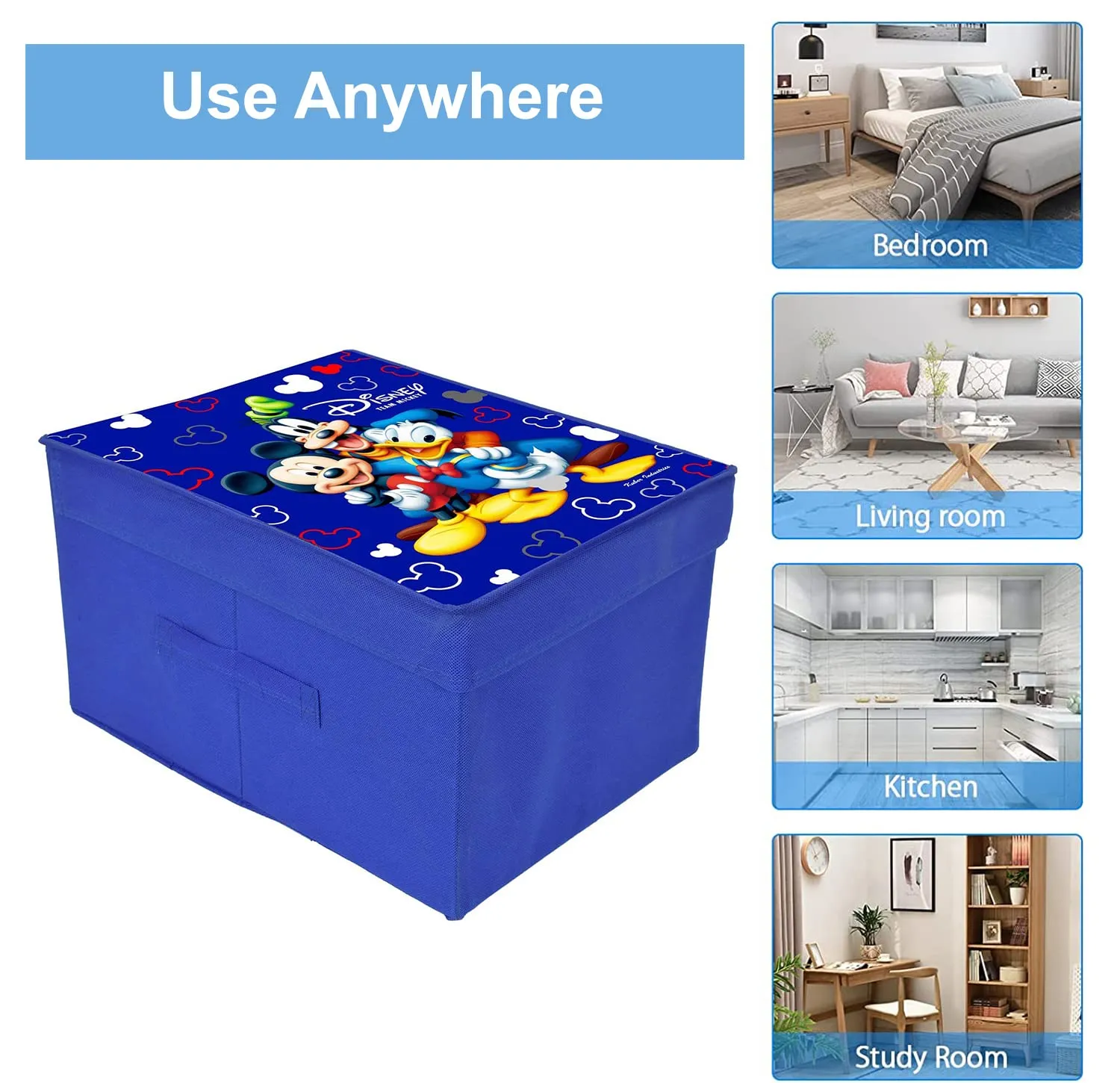 Heart Home Non-Woven Mickey & Friend Print Flodable Storage Box/Wardrobe Organizer With Lid For Home Decor (Blue) 54HH4228.