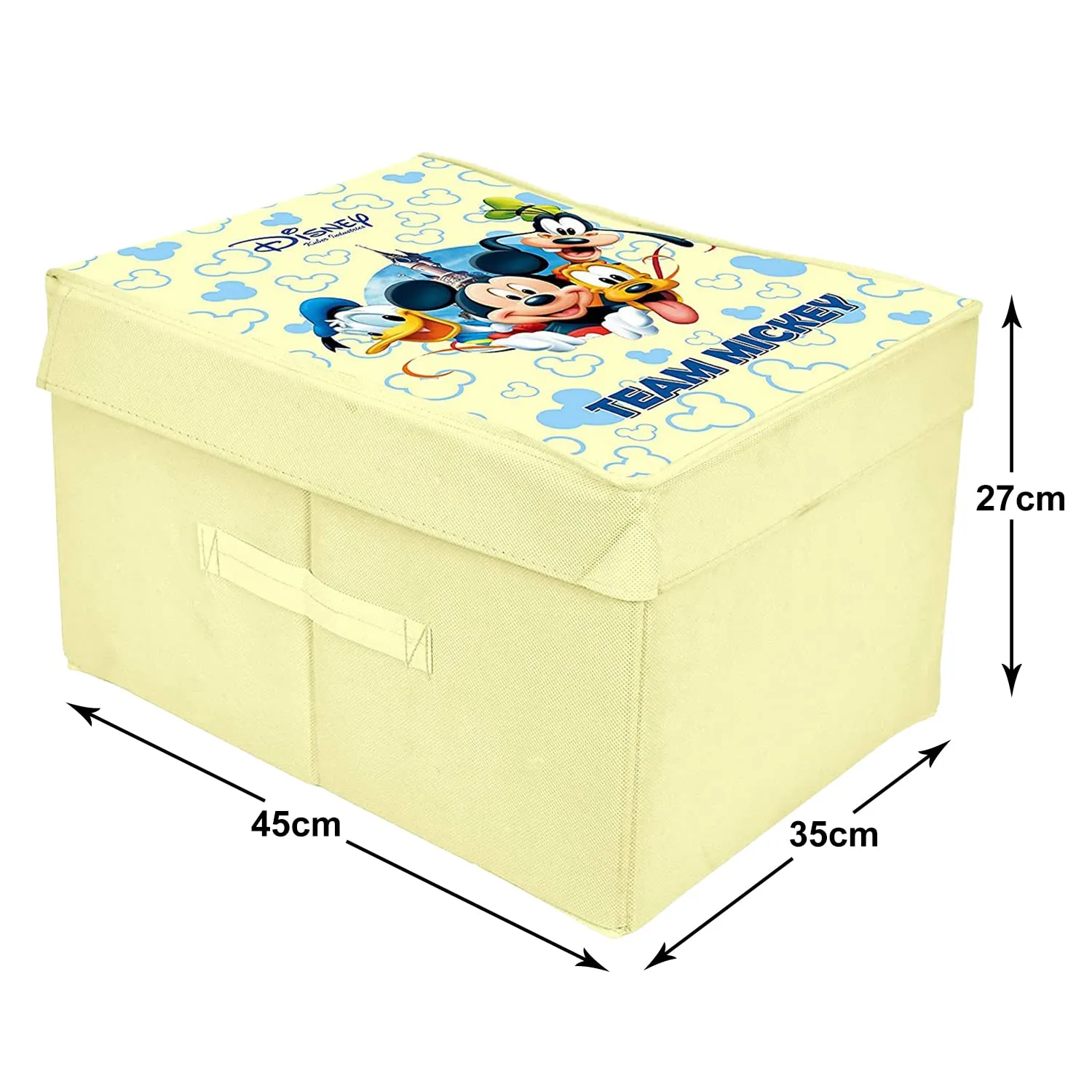 Heart Home Non-Woven Mickey & Friend Print Flodable Storage Box/Wardrobe Organizer With Lid For Home Decor, Pack of 2 (Cream) 54HH4231.