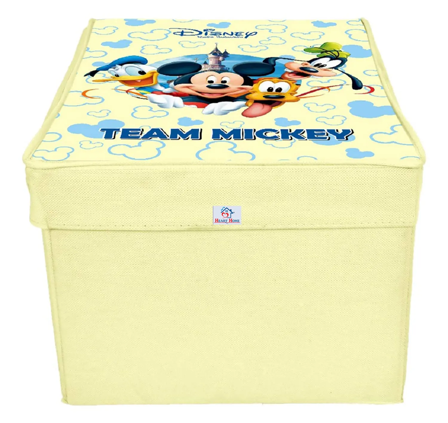 Heart Home Non-Woven Mickey & Friend Print Flodable Storage Box/Wardrobe Organizer With Lid For Home Decor, Pack of 2 (Cream) 54HH4231.