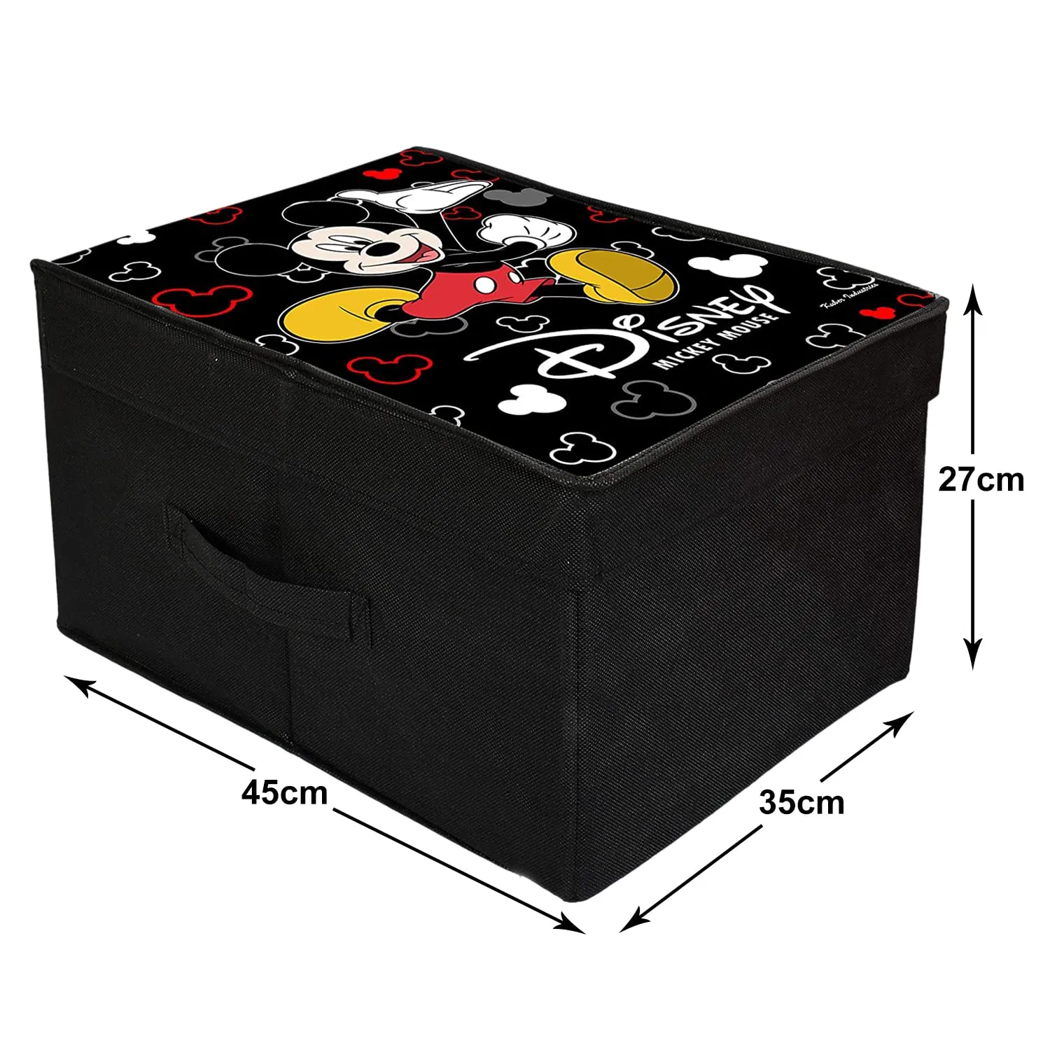 Heart Home Non-Woven Mickey Mouse Print Flodable Storage Box/Wardrobe Organizer With Lid For Home Decor (Black) 54HH4232.