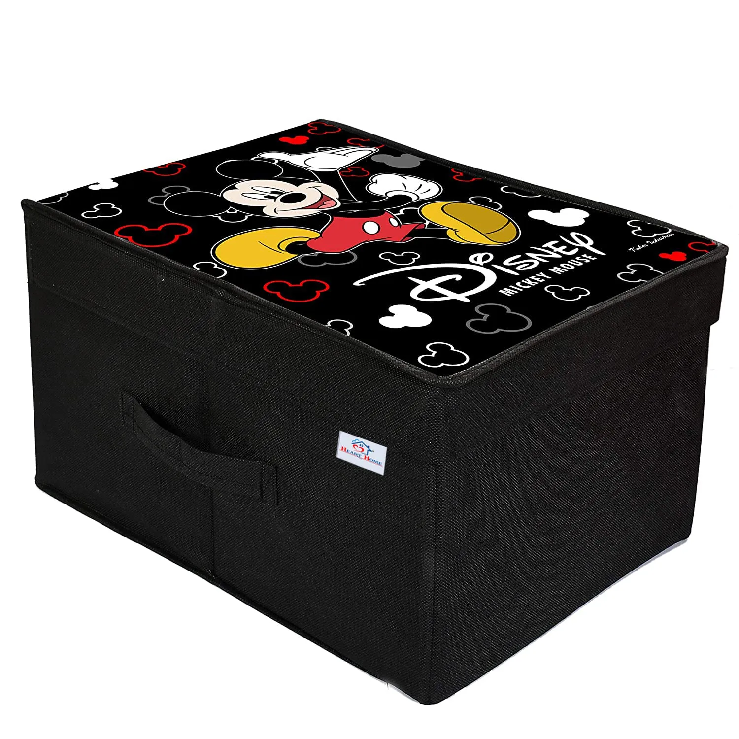 Heart Home Non-Woven Mickey Mouse Print Flodable Storage Box/Wardrobe Organizer With Lid For Home Decor (Black) 54HH4232.