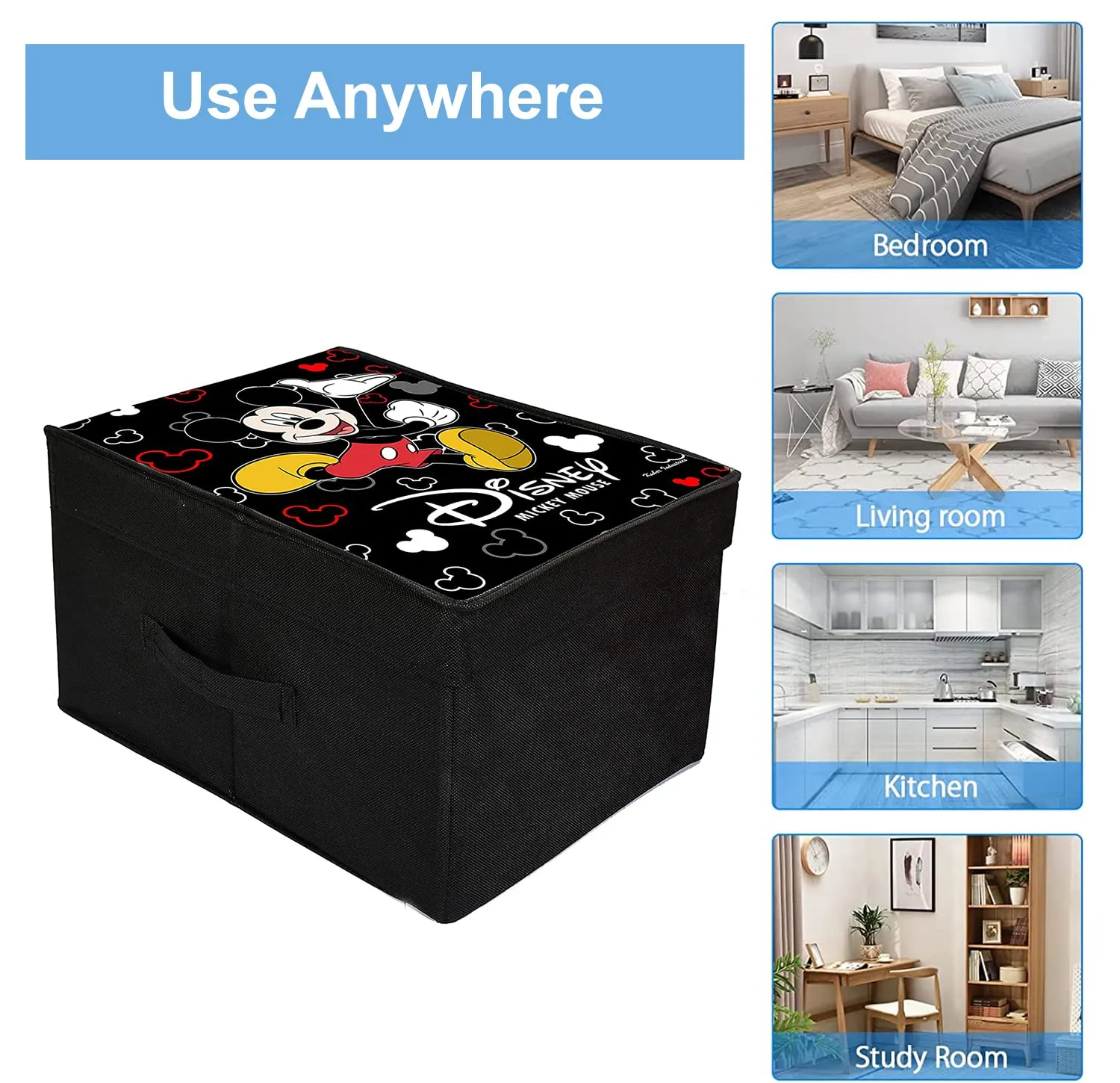 Heart Home Non-Woven Mickey Mouse Print Flodable Storage Box/Wardrobe Organizer With Lid For Home Decor (Black) 54HH4232.