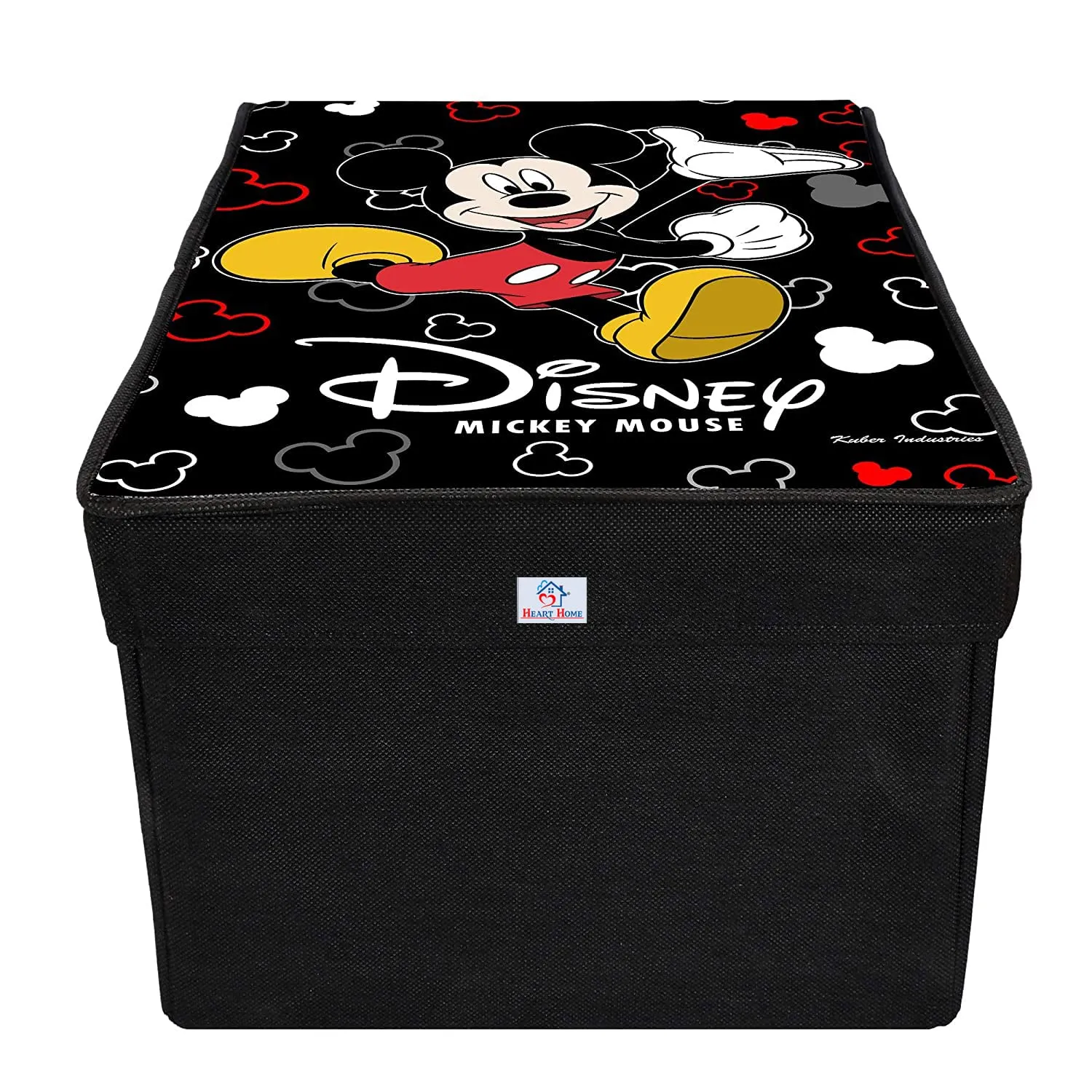 Heart Home Non-Woven Mickey Mouse Print Flodable Storage Box/Wardrobe Organizer With Lid For Home Decor (Black) 54HH4232.