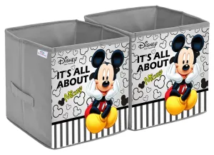 Heart Home Non-Woven Mickey Print Flodable Storage Box/Wardrobe Organizer For Home Decor, Pack of 2 (Grey) 54HH4239.