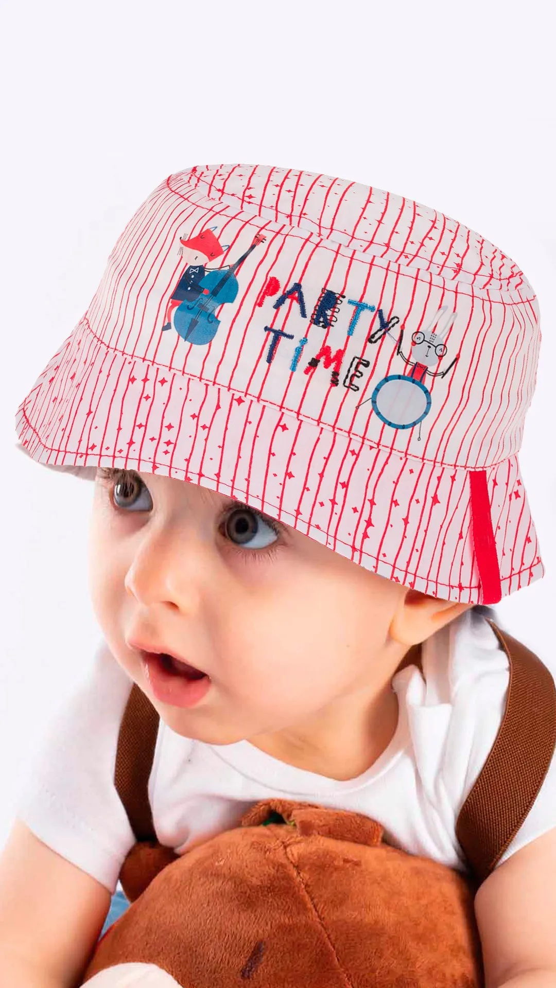 Infant Bucket Hat, Party Time Animal Band Cotton Embroidered Hat