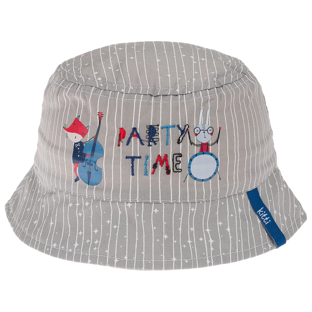 Infant Bucket Hat, Party Time Animal Band Cotton Embroidered Hat