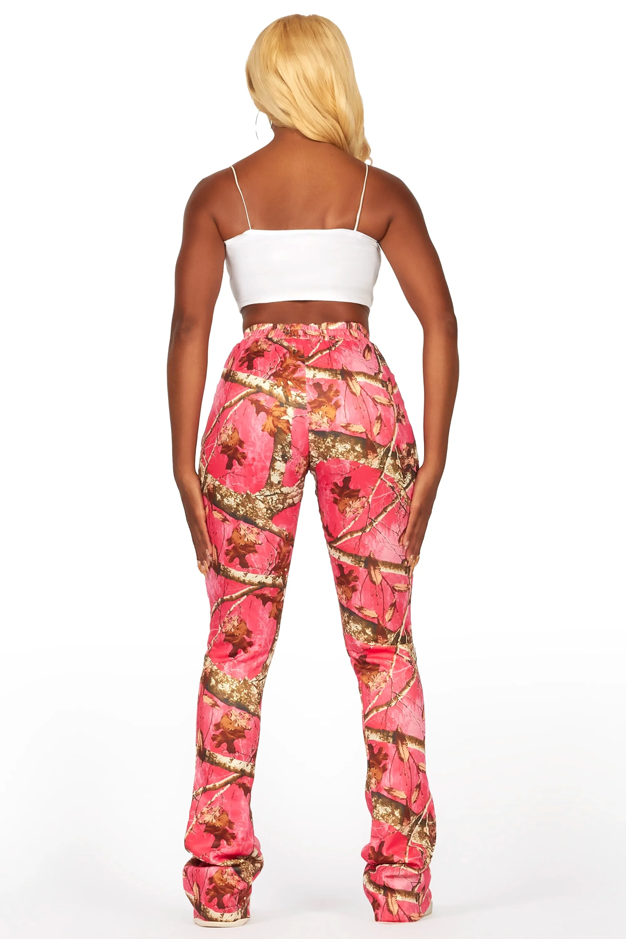 Juliana Pink Tree Camo Super Stacked Track Pant