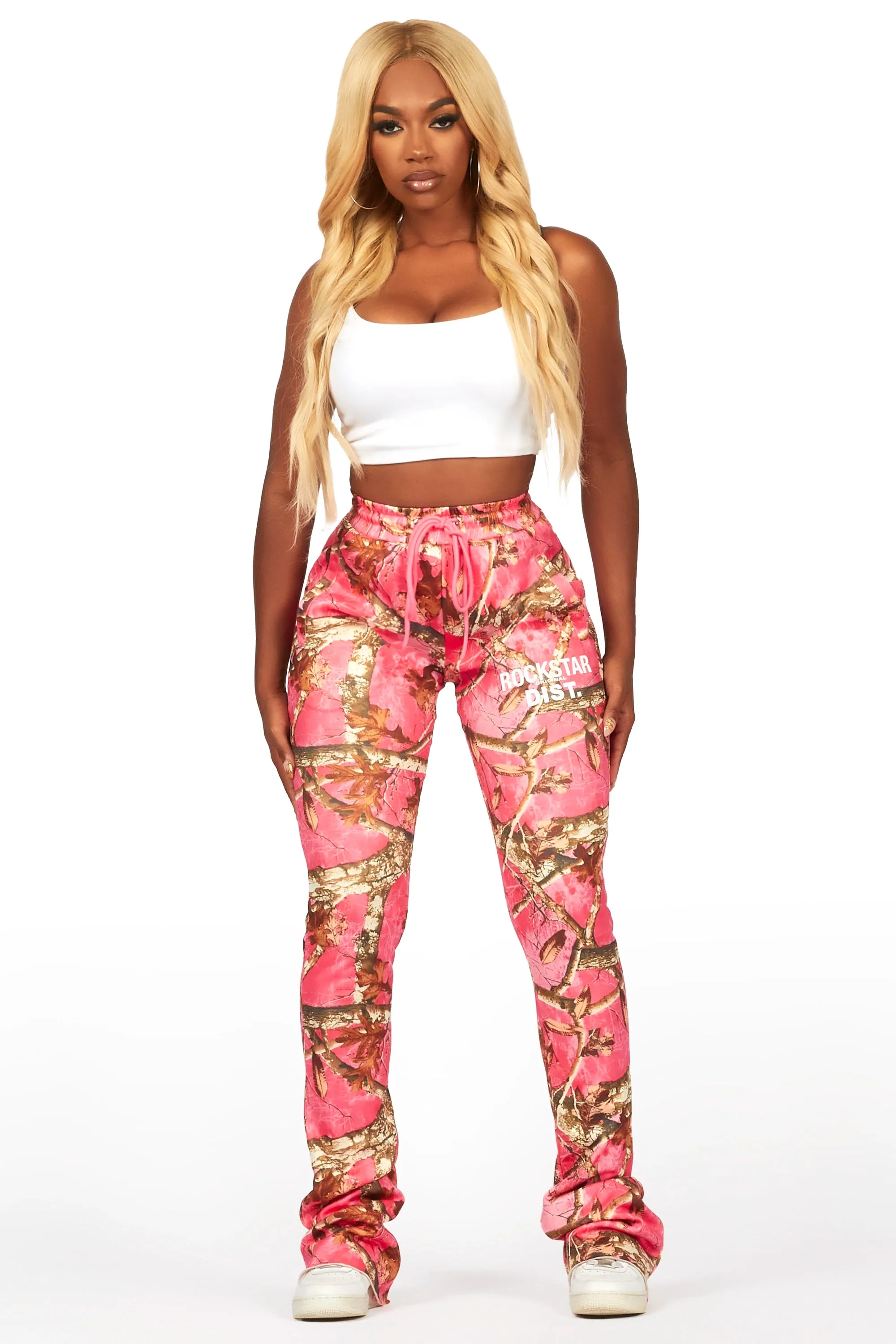 Juliana Pink Tree Camo Super Stacked Track Pant