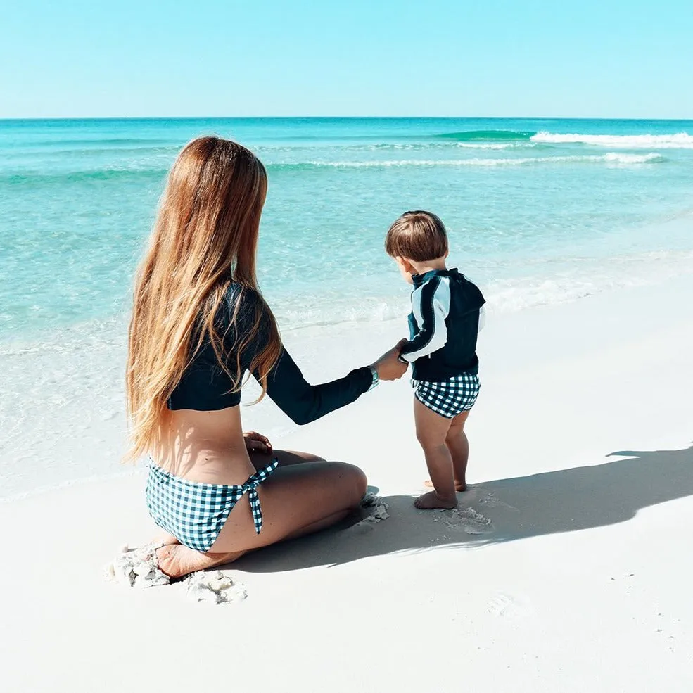 Kids Euro Swim Shorties | "Navy Gingham"