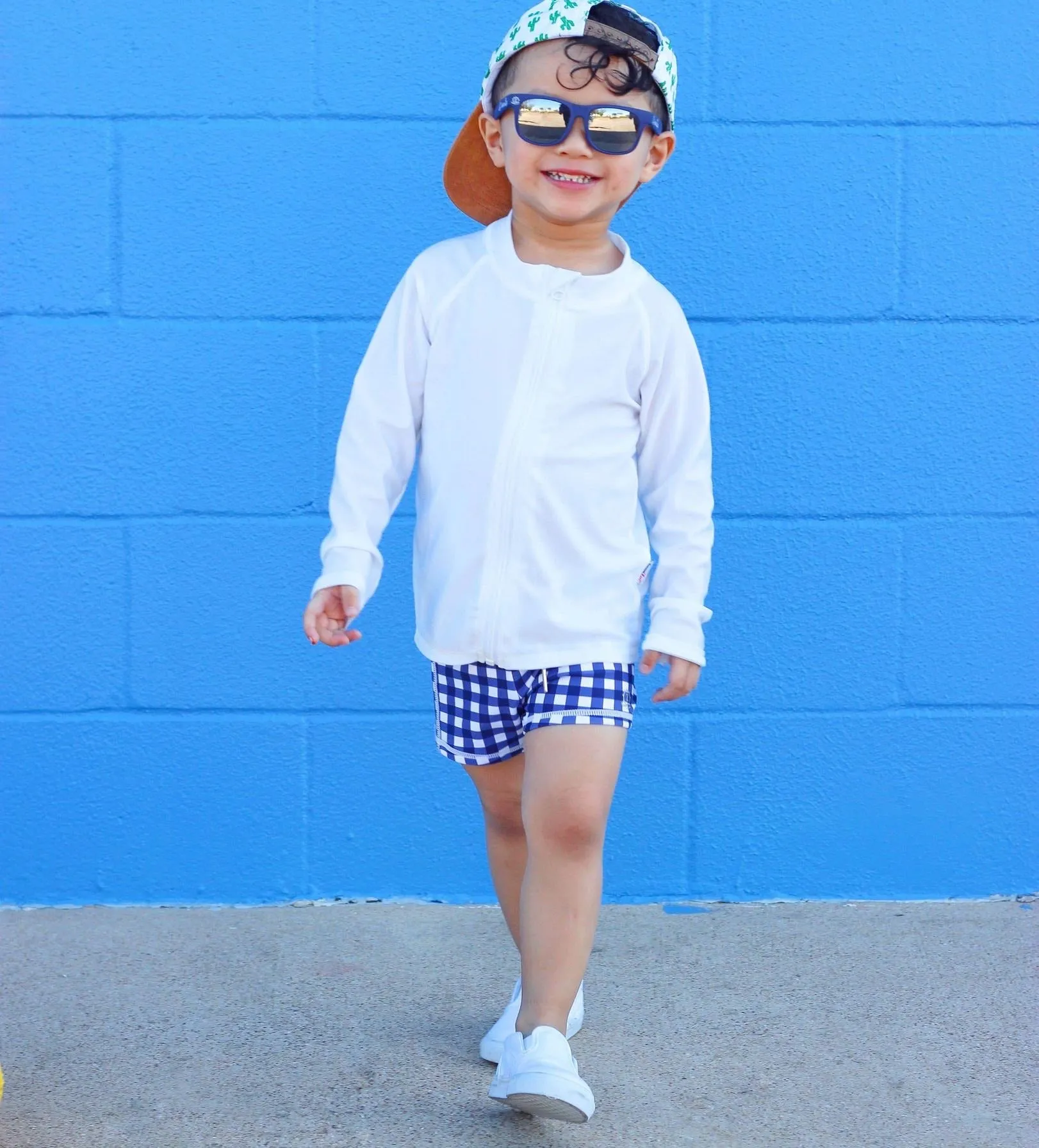 Kids Euro Swim Shorties | "Navy Gingham"