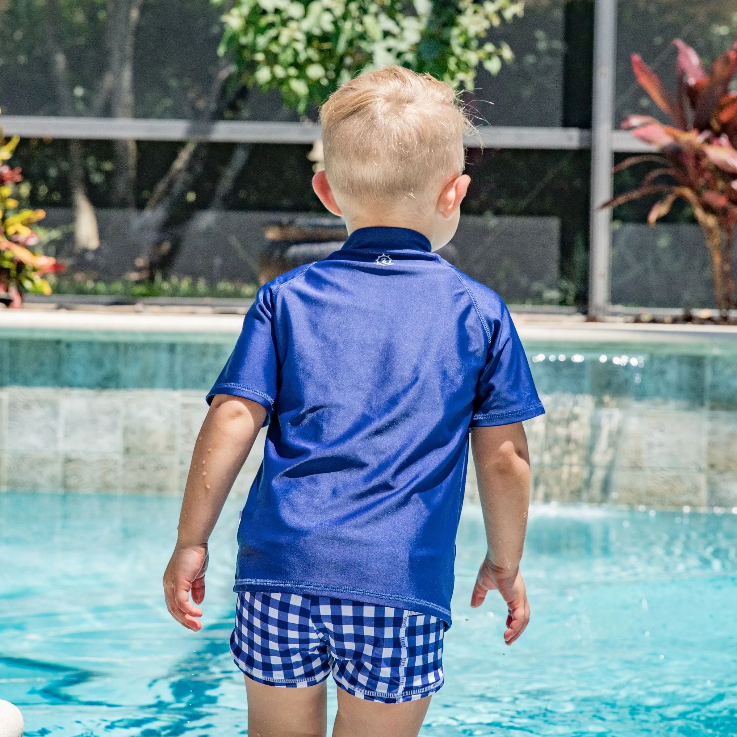 Kids Euro Swim Shorties | "Navy Gingham"