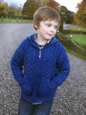 Kids Hooded Zip Aran Cardigan-Blue